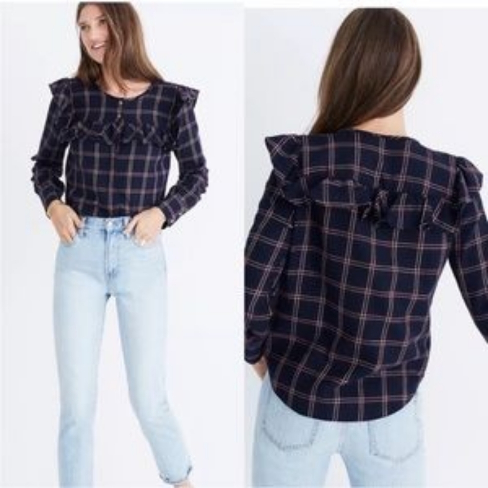 Madewell Ruffle Yoke Plaid Top